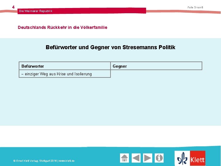 4 Folie 3 von 8 Die Weimarer Republik Deutschlands Rückkehr in die Völkerfamilie Befürworter