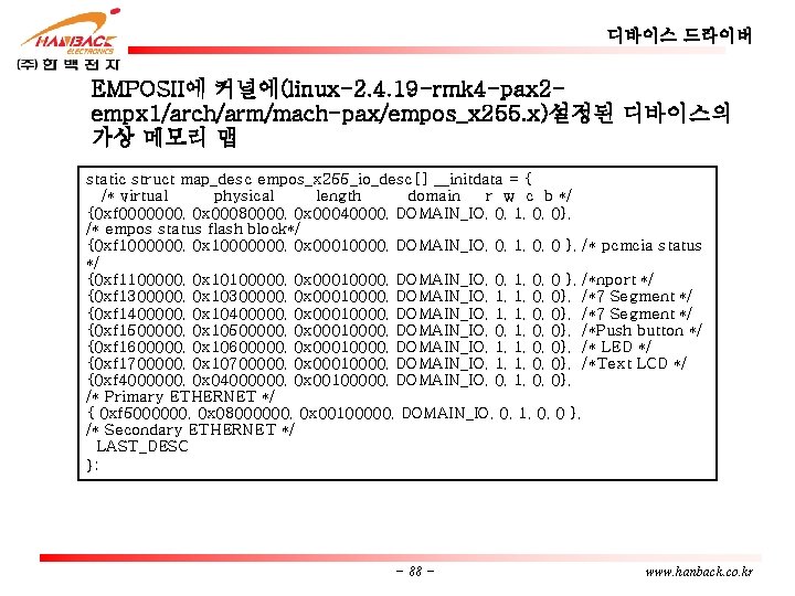 디바이스 드라이버 EMPOSII에 커널에(linux-2. 4. 19 -rmk 4 -pax 2 empx 1/arch/arm/mach-pax/empos_x 255. x)설정된