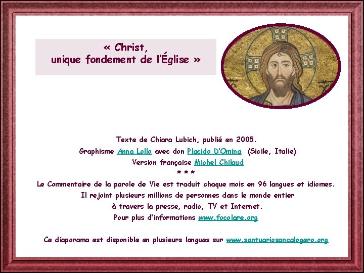 « Christ, unique fondement de l’Église » Texte de Chiara Lubich, publié en