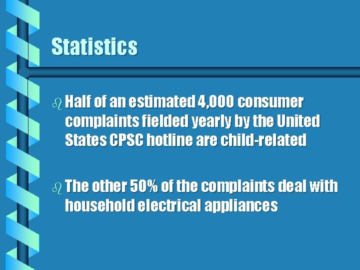 Statistics b Half of an estimated 4, 000 consumer complaints fielded yearly by the