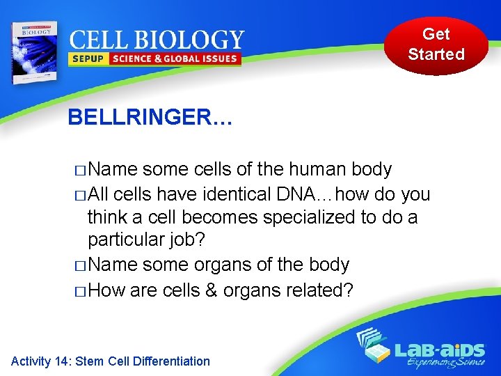 Get Started BELLRINGER… � Name some cells of the human body � All cells