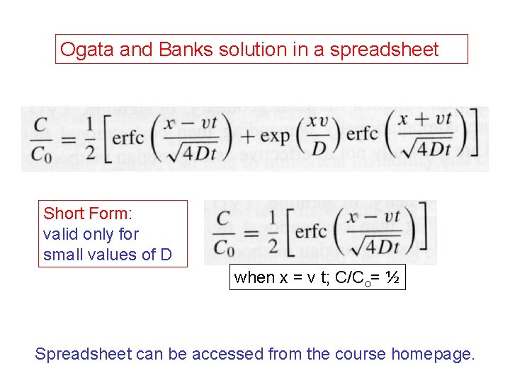 Ogata and Banks solution in a spreadsheet Short Form: valid only for small values