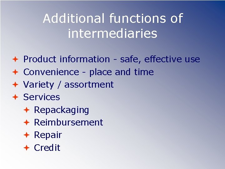 Additional functions of intermediaries Product information - safe, effective use Convenience - place and