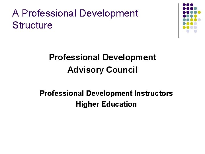 A Professional Development Structure Professional Development Advisory Council Professional Development Instructors Higher Education 