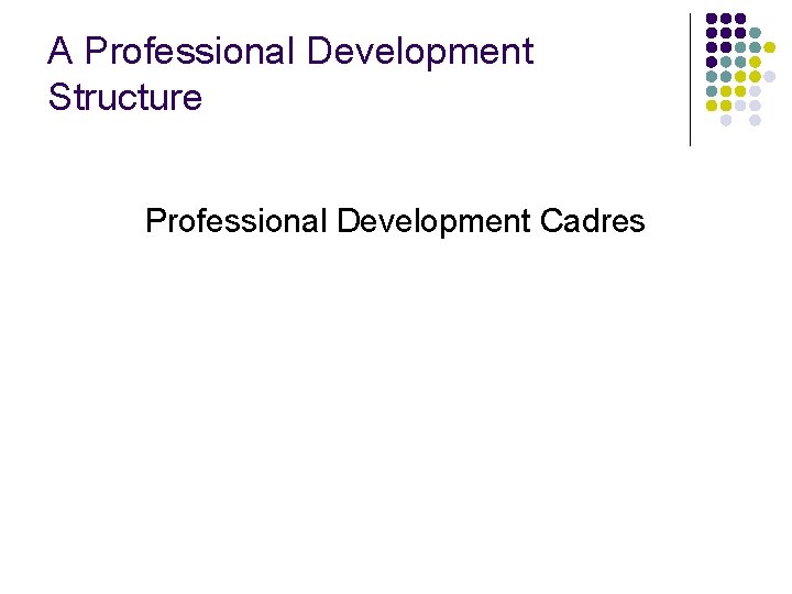 A Professional Development Structure Professional Development Cadres 