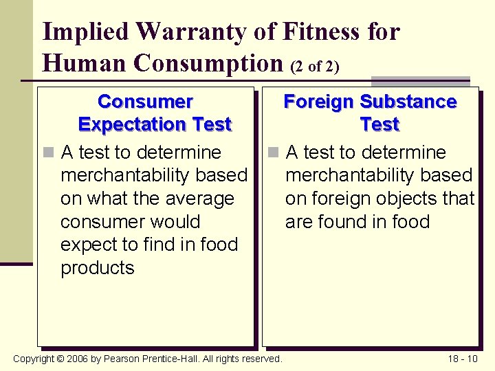 Implied Warranty of Fitness for Human Consumption (2 of 2) Consumer Foreign Substance Expectation