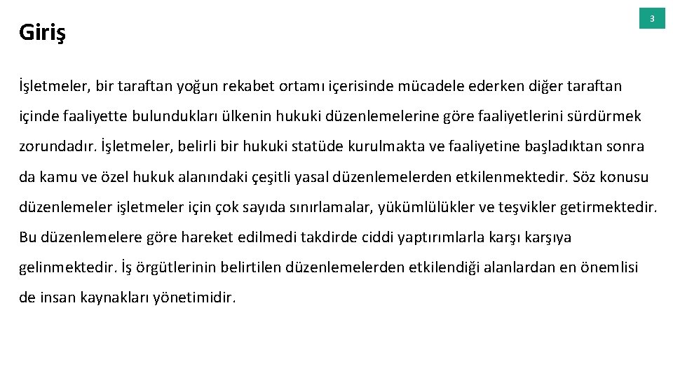 Giriş 3 İşletmeler, bir taraftan yoğun rekabet ortamı içerisinde mücadele ederken diğer taraftan içinde