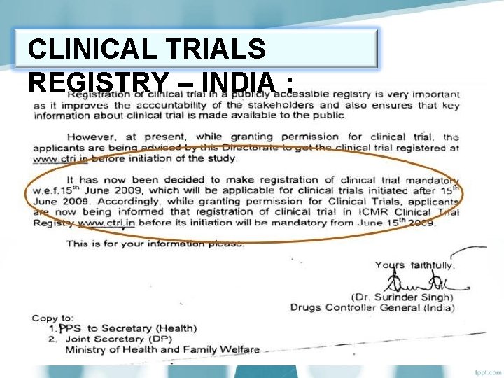 CLINICAL TRIALS REGISTRY – INDIA : 