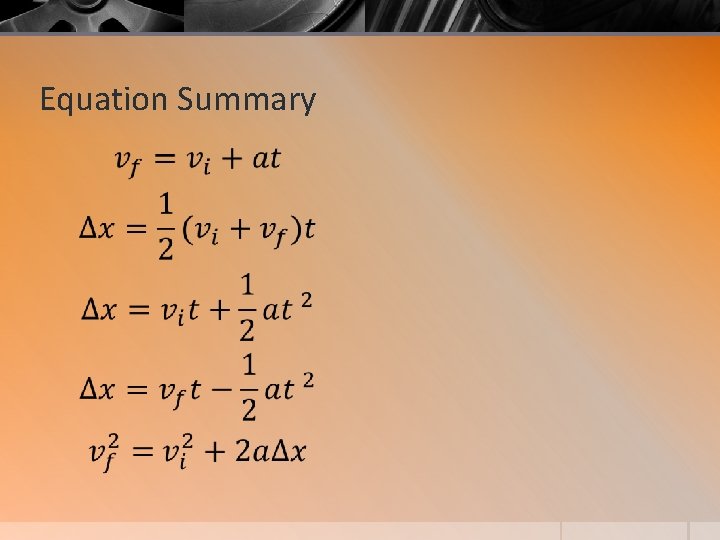 Equation Summary 