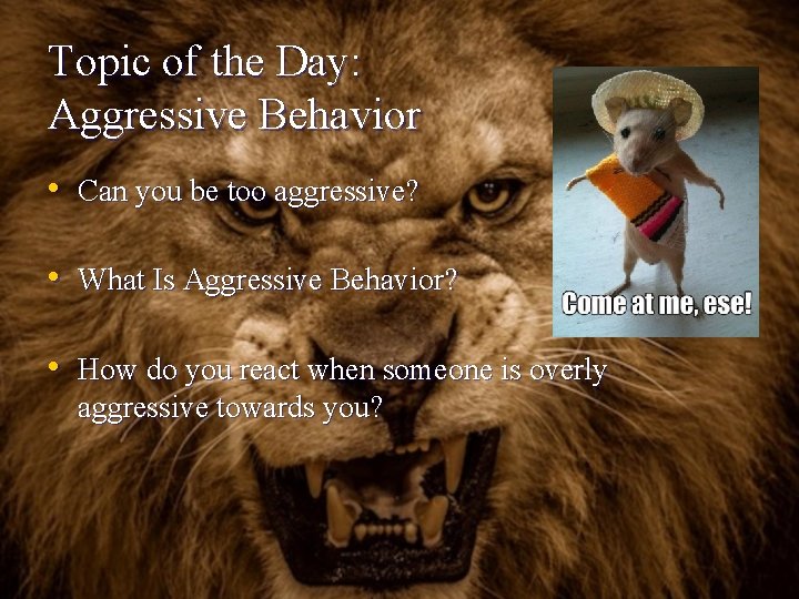 Topic of the Day: Aggressive Behavior • Can you be too aggressive? • What