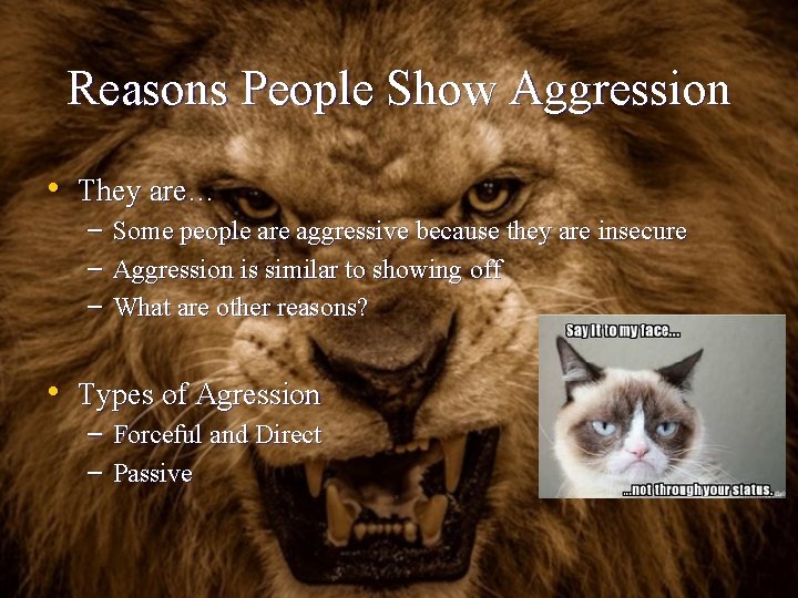 Reasons People Show Aggression • They are… – Some people are aggressive because they
