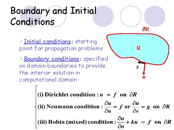 Boundary and Initial Conditions ØInitial conditions: starting point for propagation problems ØBoundary conditions: specified
