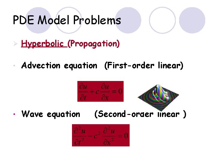 PDE Model Problems Ø Hyperbolic (Propagation) • Advection equation (First-order linear) • Wave equation