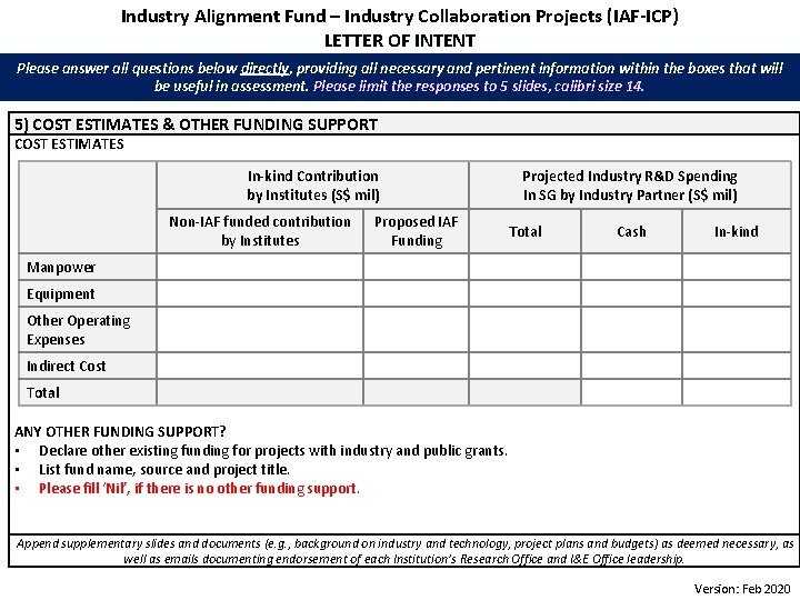 Industry Alignment Fund – Industry Collaboration Projects (IAF-ICP) LETTER OF INTENT Please answer all