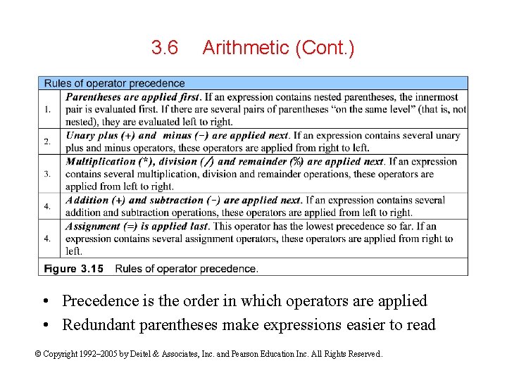 3. 6 Arithmetic (Cont. ) • Precedence is the order in which operators are