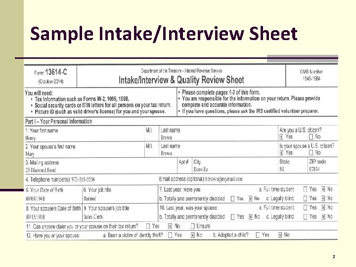 Sample Intake/Interview Sheet 2 