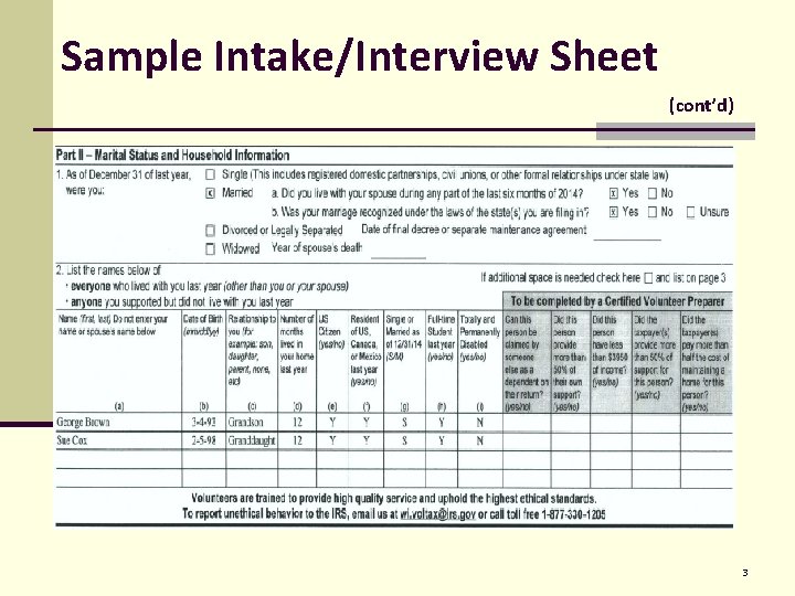 Sample Intake/Interview Sheet (cont’d) 3 