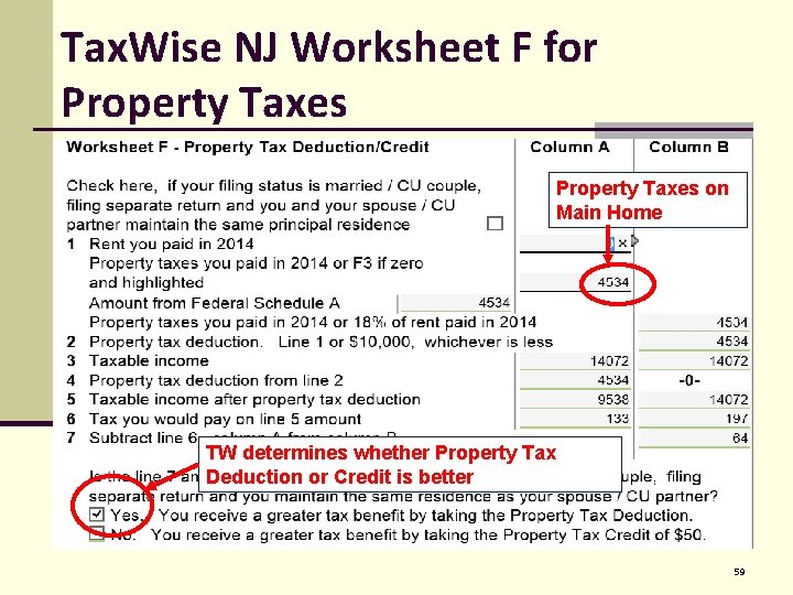 Tax. Wise NJ Worksheet F for Property Taxes on Main Home TW determines whether