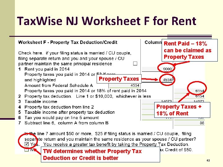 Tax. Wise NJ Worksheet F for Rent Paid – 18% can be claimed as