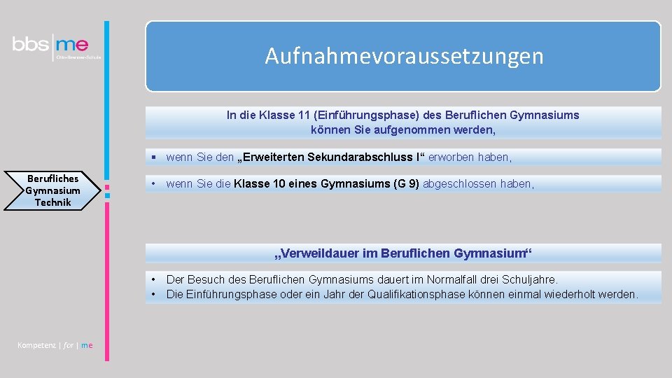 Aufnahmevoraussetzungen In die Klasse 11 (Einführungsphase) des Beruflichen Gymnasiums können Sie aufgenommen werden, §