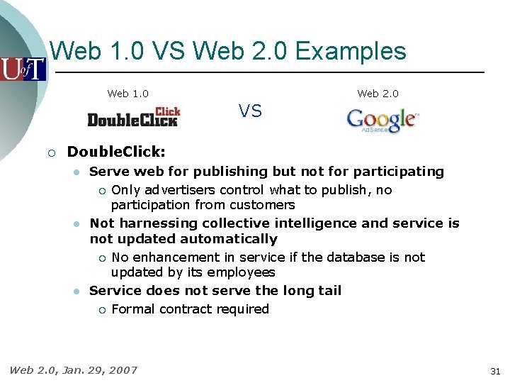 Web 1. 0 VS Web 2. 0 Examples Web 1. 0 Web 2. 0