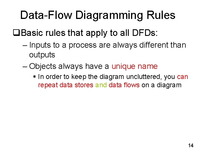 Data-Flow Diagramming Rules q. Basic rules that apply to all DFDs: – Inputs to