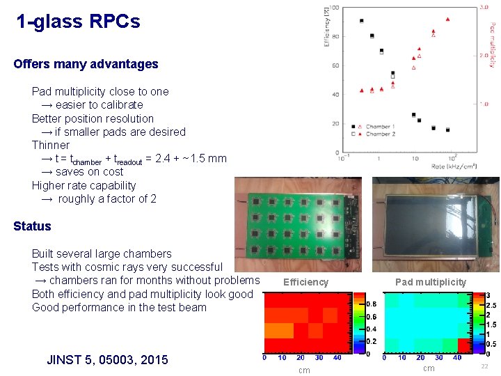 1 -glass RPCs Offers many advantages Pad multiplicity close to one → easier to