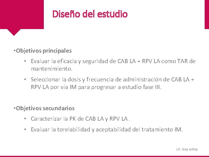 Diseño del estudio • Objetivos principales • Evaluar la eficacia y seguridad de CAB