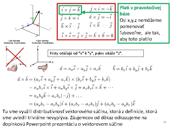 Platí v pravotočivej báze Osi x, y, z nemôžeme pomenovať ľubovoľne, ale tak, aby