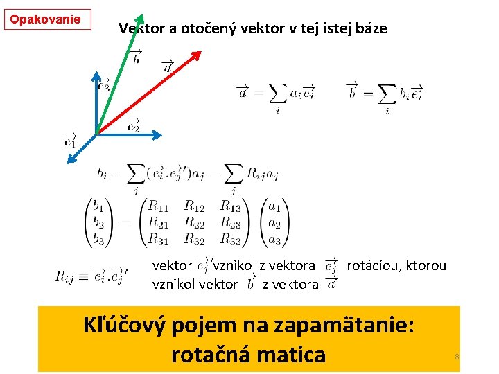 Opakovanie Vektor a otočený vektor v tej istej báze vektor vznikol z vektora vznikol