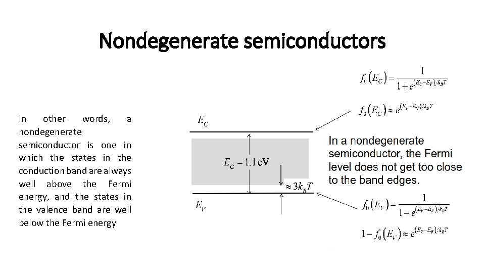 Nondegenerate semiconductors In other words, a nondegenerate semiconductor is one in which the states