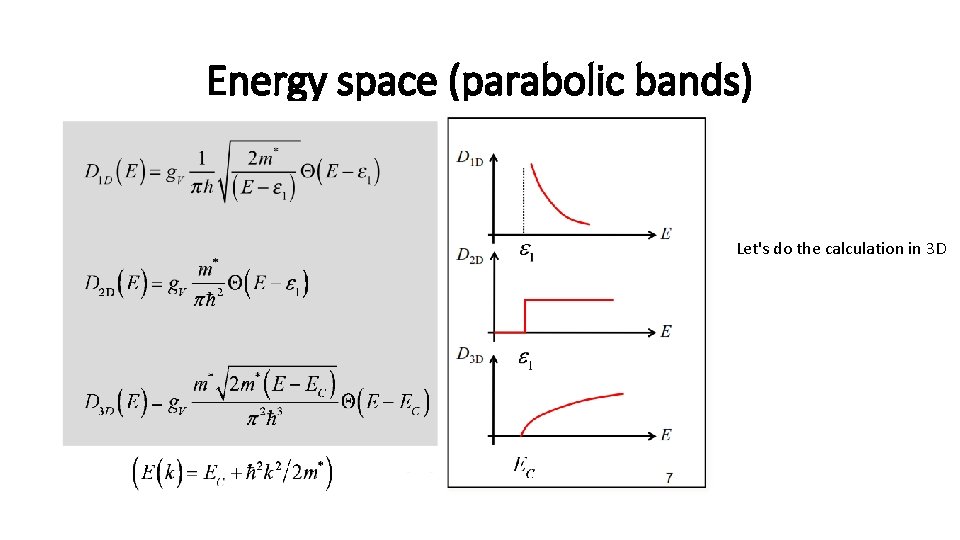 Energy space (parabolic bands) Let's do the calculation in 3 D 