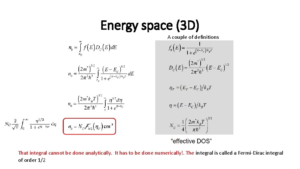 Energy space (3 D) A couple of definitions That integral cannot be done analytically.