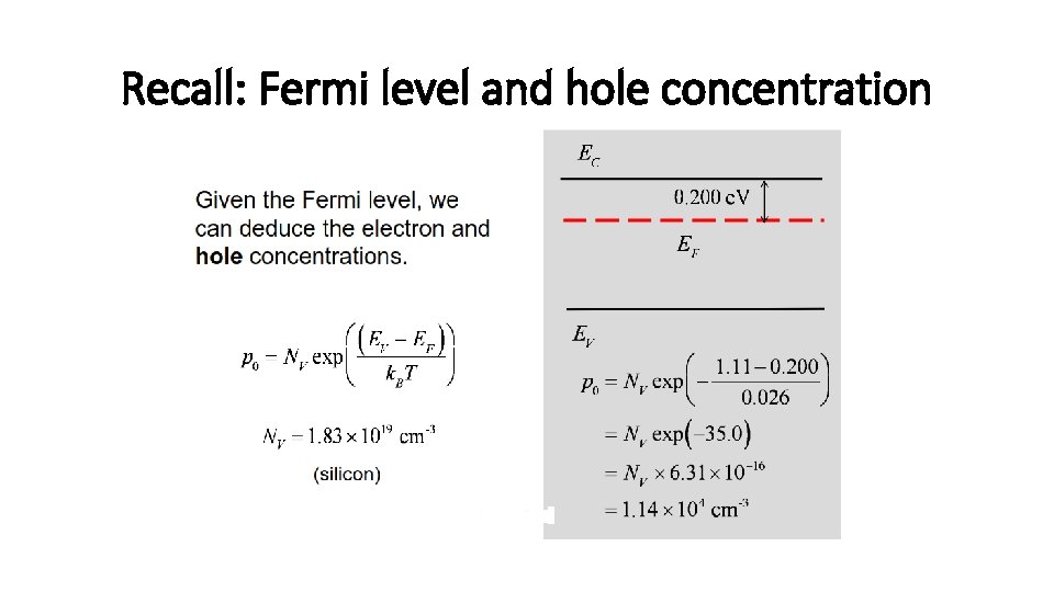 Recall: Fermi level and hole concentration 