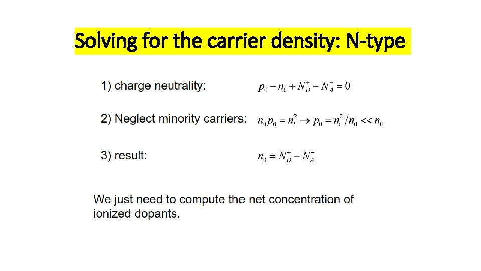 Solving for the carrier density: N-type 