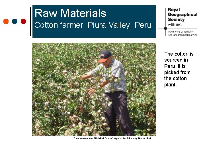 Raw Materials Cotton farmer, Piura Valley, Peru The cotton is sourced in Peru, it