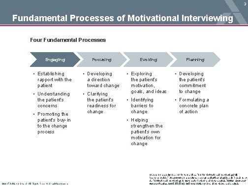 3 Fundamental Processes of Motivational Interviewing Four Fundamental Processes Engaging Focusing • Establishing rapport