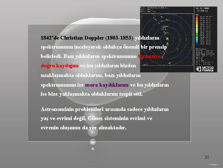 1842'de Christian Doppler (1803 -1853) yıldızların spektrumunu inceleyerek oldukça önemli bir prensip belirledi. Bazı