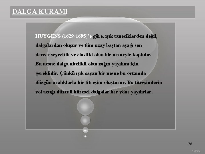 DALGA KURAMI HUYGENS (1629 -1695)’e göre, ışık taneciklerden değil, dalgalardan oluşur ve tüm uzay