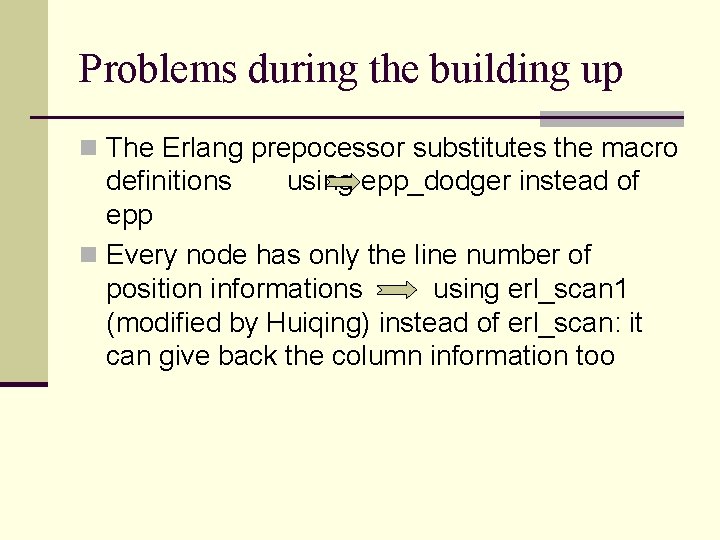 Problems during the building up n The Erlang prepocessor substitutes the macro definitions using