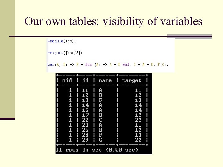 Our own tables: visibility of variables 