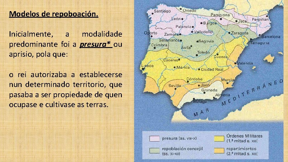 Modelos de repoboación. Inicialmente, a modalidade predominante foi a presura* ou aprisio, pola que: