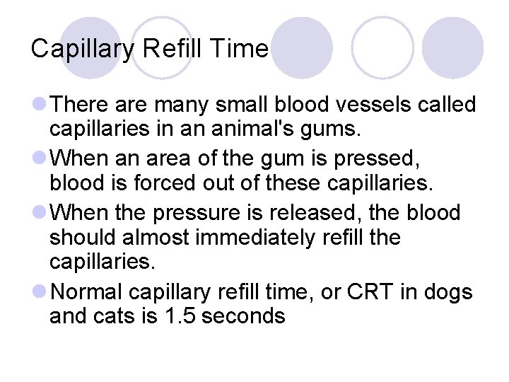 Capillary Refill Time l There are many small blood vessels called capillaries in an
