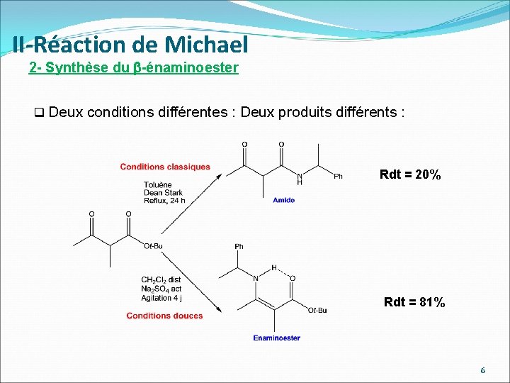 II-Réaction de Michael 2 - Synthèse du b-énaminoester q Deux conditions différentes : Deux