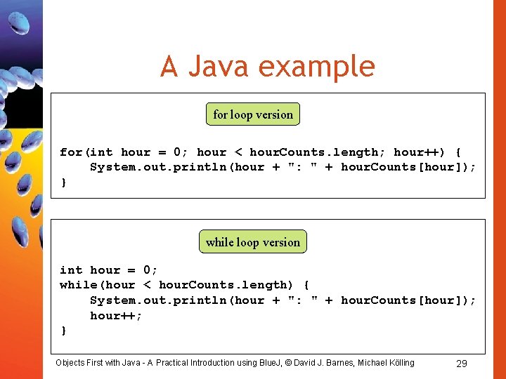 A Java example for loop version for(int hour = 0; hour < hour. Counts. A Java example for loop version for(int hour = 0; hour < hour. Counts.