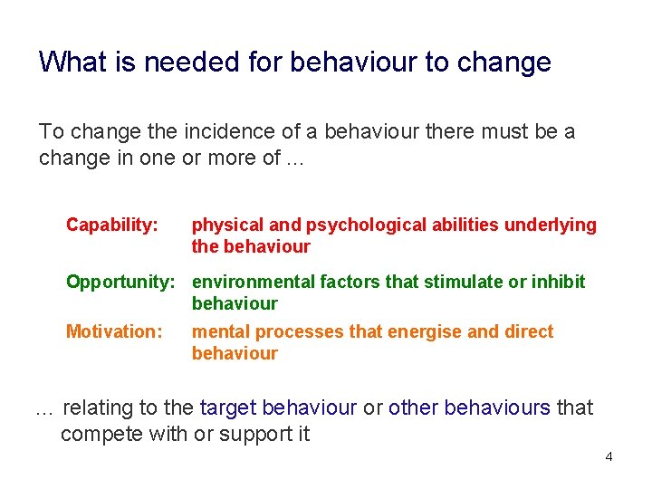 What is needed for behaviour to change To change the incidence of a behaviour