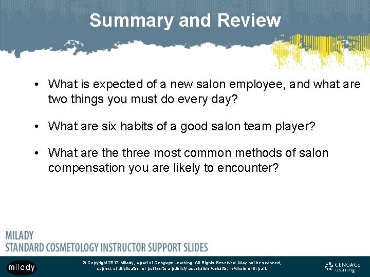 Summary and Review • What is expected of a new salon employee, and what