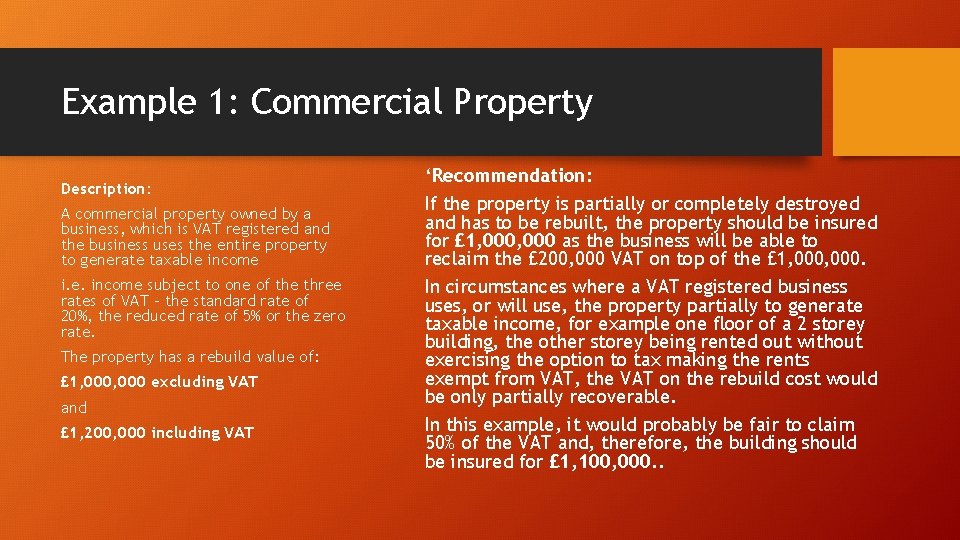 Example 1: Commercial Property Description: A commercial property owned by a business, which is