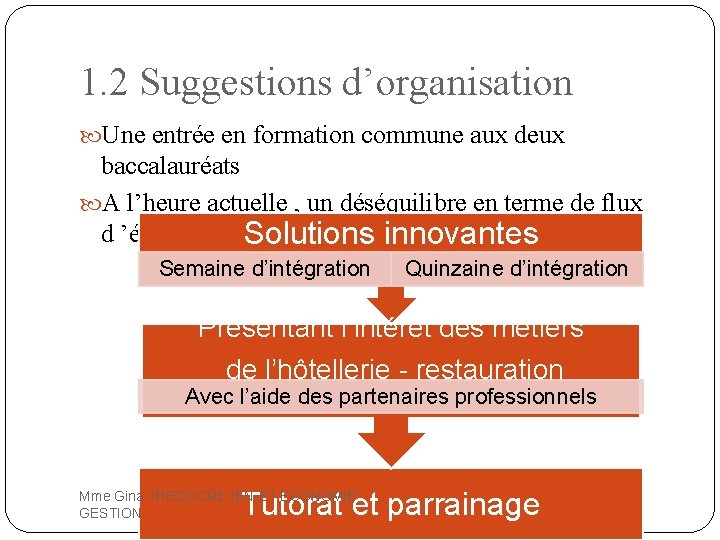 1. 2 Suggestions d’organisation Une entrée en formation commune aux deux baccalauréats A l’heure