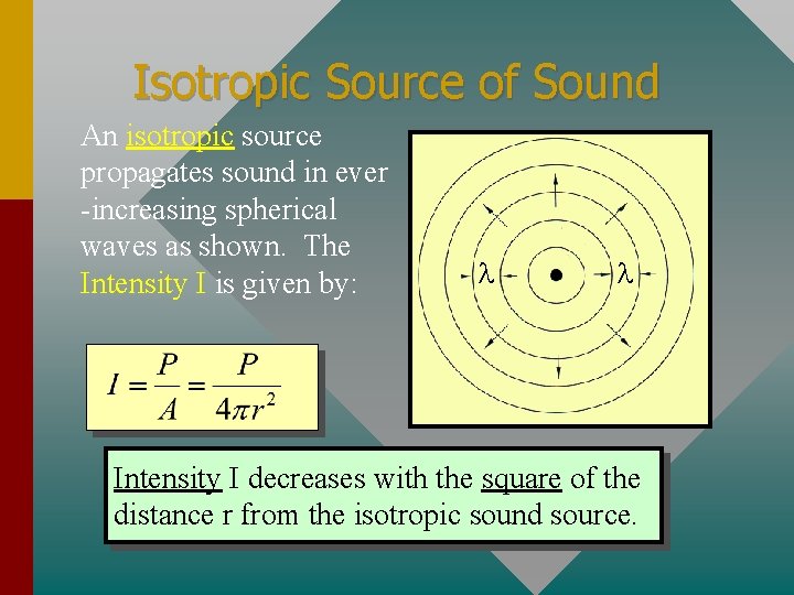 Isotropic Source of Sound An isotropic source propagates sound in ever -increasing spherical waves